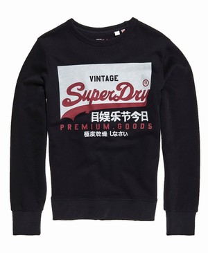 Superdry Organic Cotton Vintage Logo Crew Férfi Pulóver Fekete | ZTKGD5130